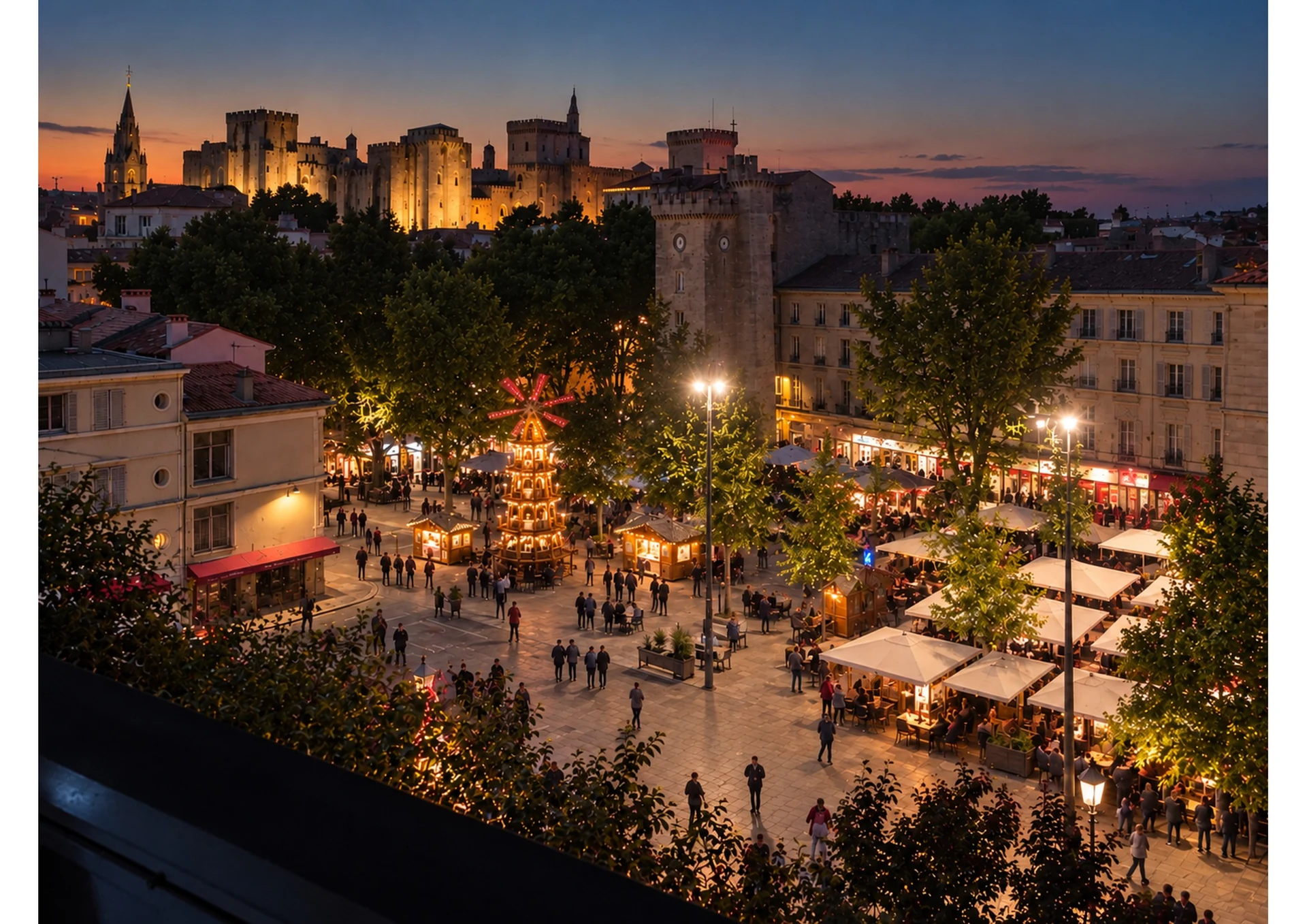Village d'animations et lumières de fête place Pie à Avignon